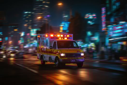 Ambulance on the road at night photo
