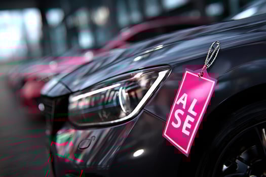 A pink sale tag on a car in a parking lot photo