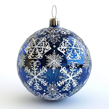 Blue Christmas ball ornament with snowflakes. photo