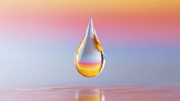 Water Droplet With Colorful Gradient Background. Capturing The Beauty Of Nature And Fluid Dynamics photo