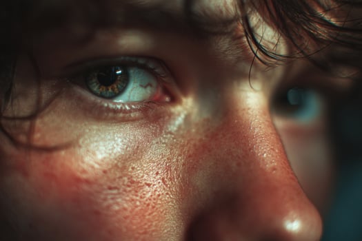 A close up of a young man's face photo