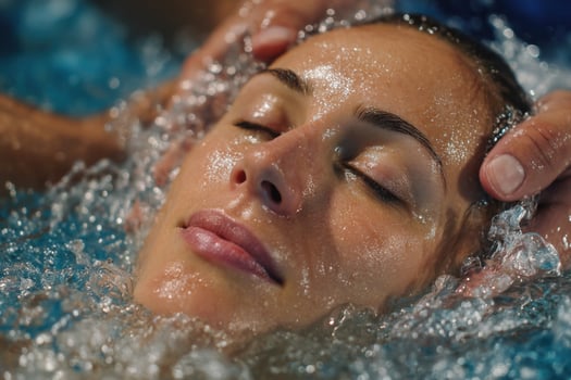 A woman is getting a facial massage in the water photo