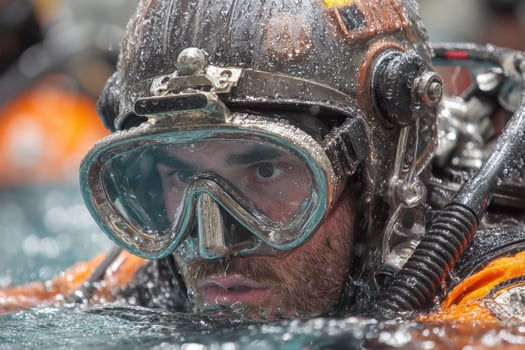 A man wearing a scuba suit and goggles in the water photo