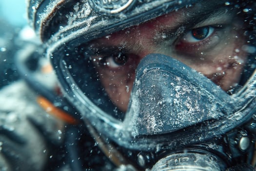 A man wearing a diving mask and diving suit photo