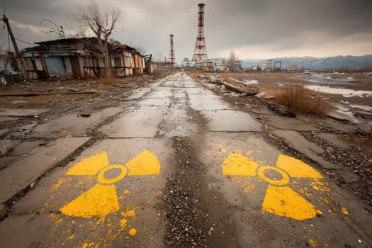A radioactive sign is painted on the road photo