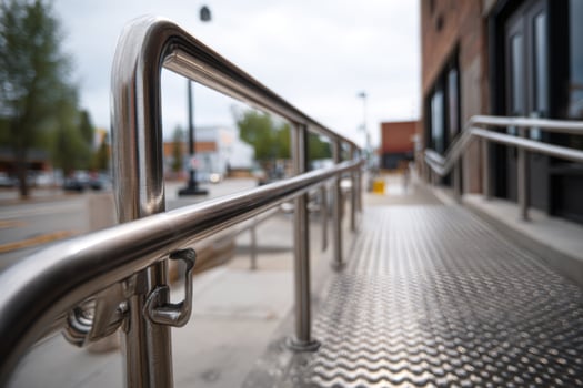 A metal railing on a sidewalk photo