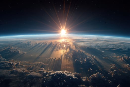 Sunrise over earth from space photo