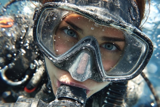 A woman wearing scuba gear and holding a mask photo
