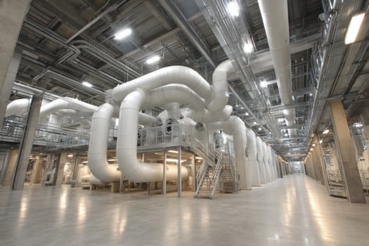 A large industrial building with pipes and pipes photo