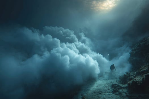 A man is walking through a cloud of smoke photo