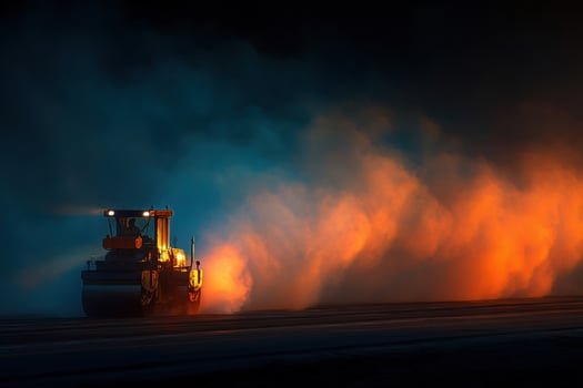 A large truck driving on a road with smoke coming out of it photo