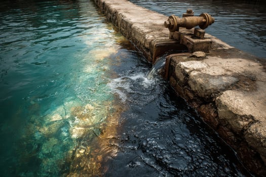 A water pipe is running into the water photo