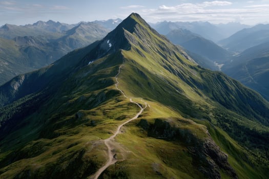 A mountain with a winding road leading up to it photo