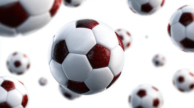 Classic soccer balls floating against a white background, creating a dynamic and exciting visual ideal for sports related projects photo