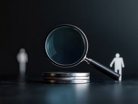 magnifying glass focuses on coins, symbolizing financial growth and analysis photo