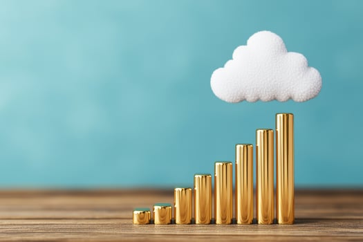 Gold bars increasing in height with cloud above, symbolizing growth and success photo