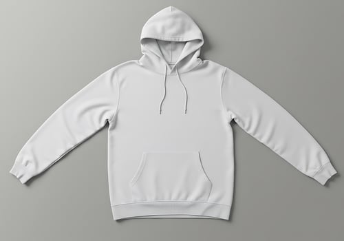 White Hoodie Mockup on Gray Backdrop for Apparel Design Presentation photo
