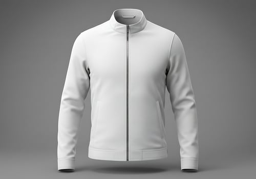 White Zip-up Jacket Mockup on Gray Backdrop for Fashion Presentation photo