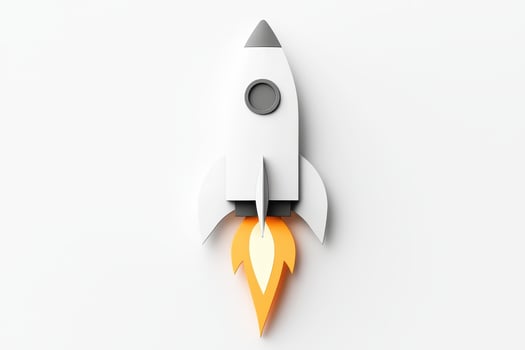 Minimalist rocket illustration with fire trail white background photo