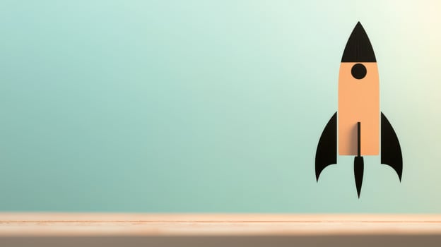 Minimalist rocket wall decal pastel background, symbolizing photo