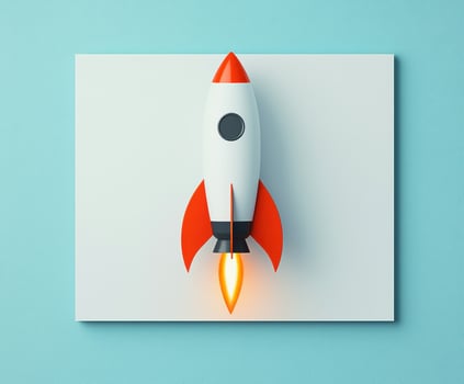 Toy rocket with fiery flame light background, symbolizing launch photo