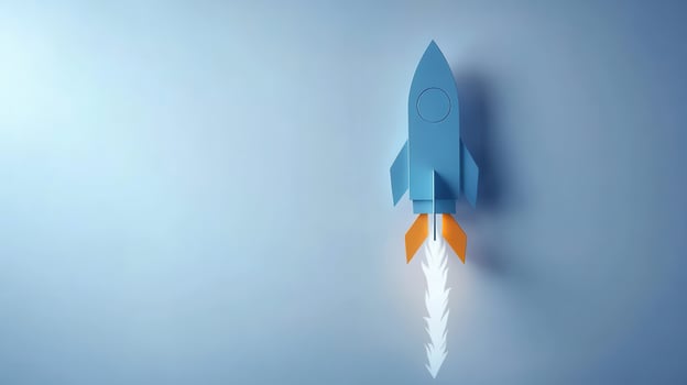 simple rocket silhouette launching into clean white space evokes sense of adventure photo