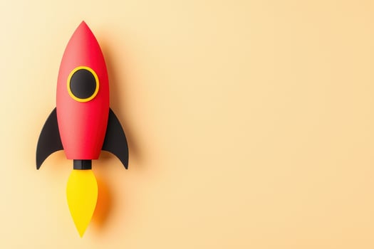 colorful rocket design on pastel background evokes sense of adventure and creativity photo