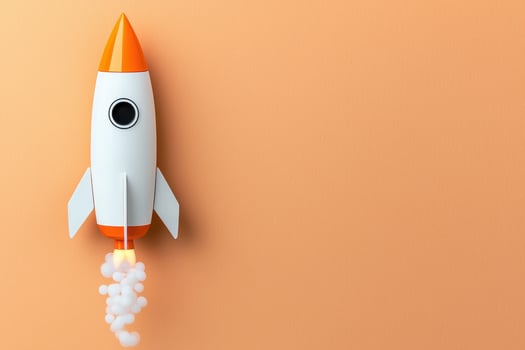 colorful rocket launching with geometric smoke shapes, symbolizing innovation and creativity photo