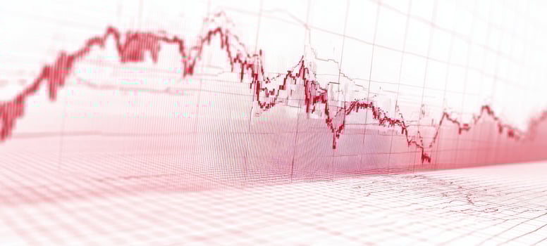 The financial decline represented through a red stock market graph visualization. photo