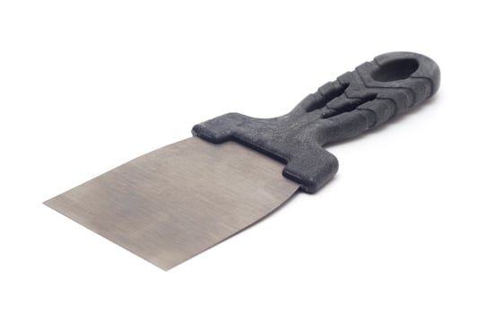 Stainless Steel Putty Knife with Black Plastic Handle isolated on white background. photo