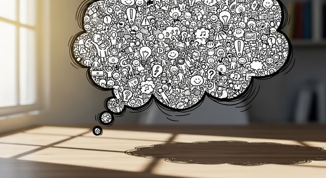 A Thought Bubble Filled with Doodle Icons and Symbols photo