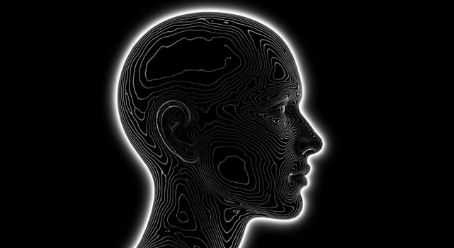 Abstract 3D Human Head Profile with Topographic Contour Lines photo