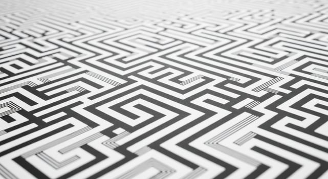 Abstract Black and White Geometric Maze Pattern with Depth of Field photo