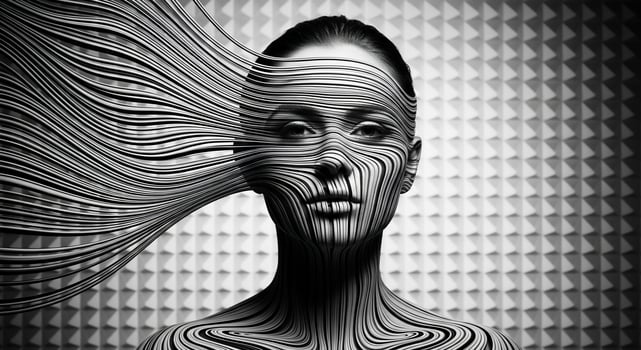 A woman's face is made up of lines and wavy lines photo