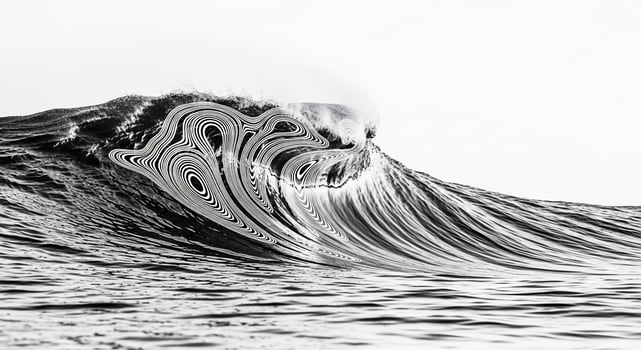 Abstract Black and White Wave with Psychedelic Swirls and Rippling Water photo