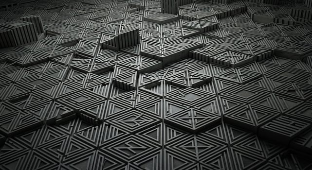 Abstract Geometric Pattern of Interlocking Triangles and Diamonds in Monochrome photo