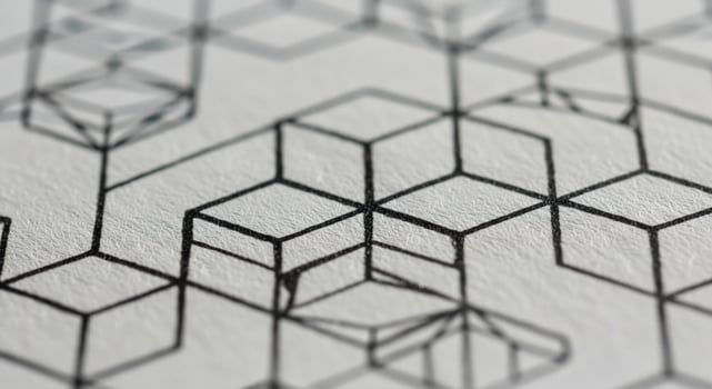 A close up of a black and white drawing of a geometric pattern photo