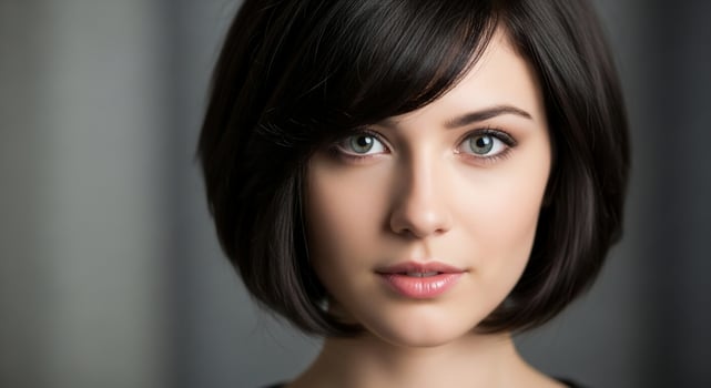 A beautiful young woman with a short bob haircut photo