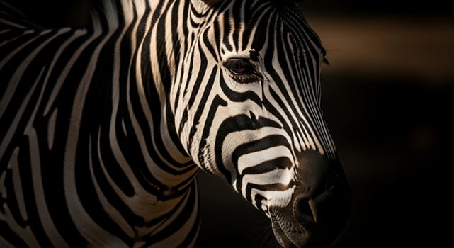 A close up of a zebra's face photo