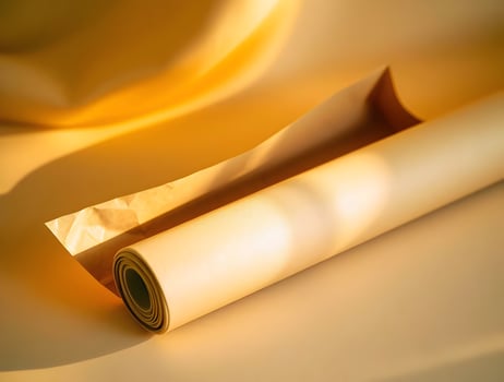 A roll of paper on a table with a light photo