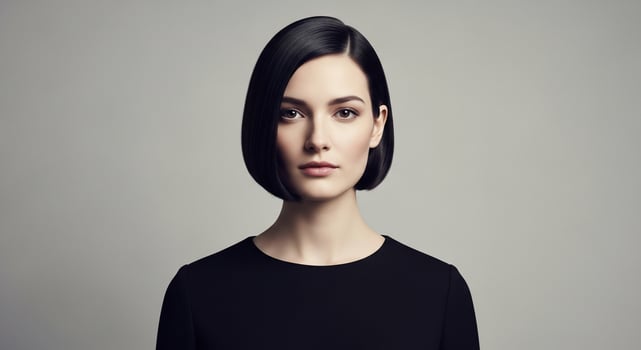Elegant Woman with Sleek Bob Haircut and Black Dress photo