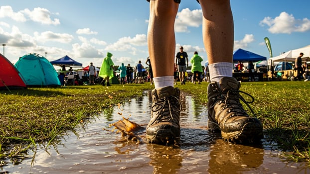 Rain Boots Splashing in Mud at Community Event photo