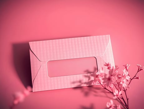 An open envelope with flowers on a pink background photo