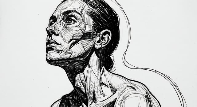 A drawing of a woman with her head tilted to the side photo
