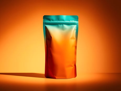 A bag of orange and green food on an orange background photo