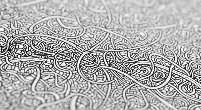 A close up of a black and white drawing of a pattern photo