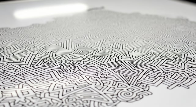 A close up of a white paper with a maze pattern photo