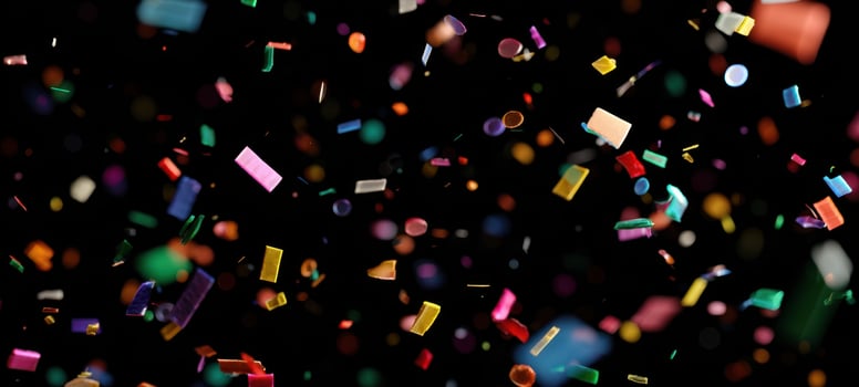 The vibrant explosion of colorful confetti against a dark background photo