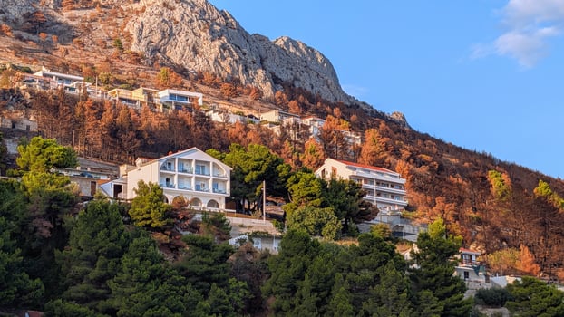 Croatian Adriatic Village Mimice with Forested Hills and mountain Biokovo landscape photo