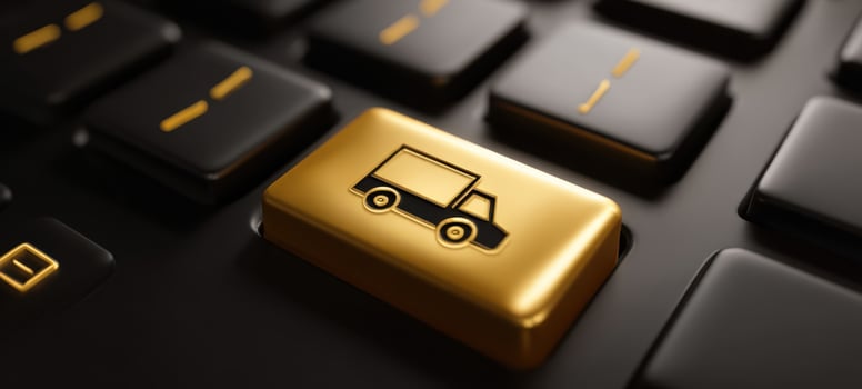 The Golden Delivery Truck Button on a Black Keyboard for E-commerce Solutions photo